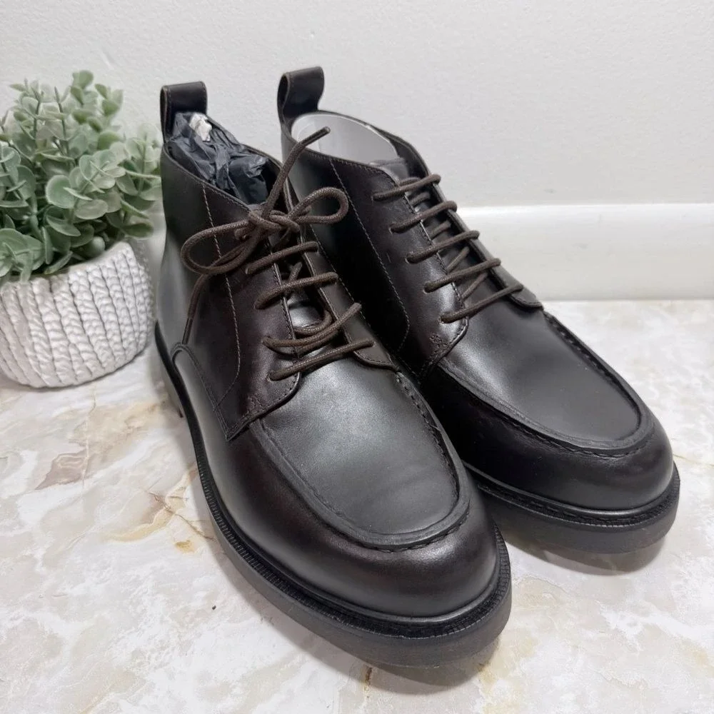 NWOT Massimo Dutti Men's Brown Moc Toe‎ Lace Up Leather Boots 2081 Size 7 (40)